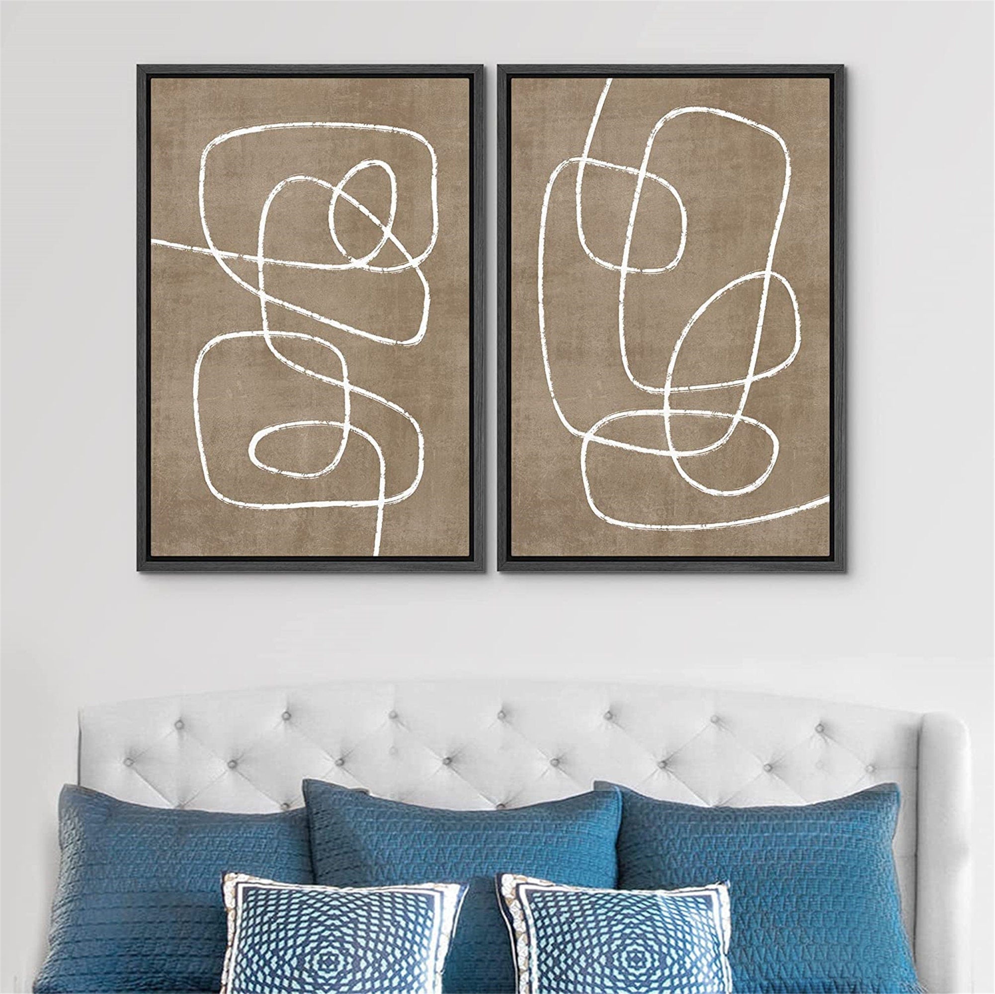 Framed Canvas Print Wall Art Set of 2 Spiral Collage Abstract Line Illustrations Mid Century Modern Art Minimalist Boho Decor
