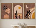 Framed Canvas Print Wall Art Set of 3 Tropical Desert Oasis Jungle Leaf Abstract Illustrations Mid Century Modern Art Boho Decor