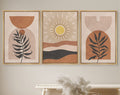 Framed Canvas Print Wall Art Set of 3 Desert Dune Jungle Palm Leaf Abstract Nature Illustration Mid Century Modern Art Boho Decor
