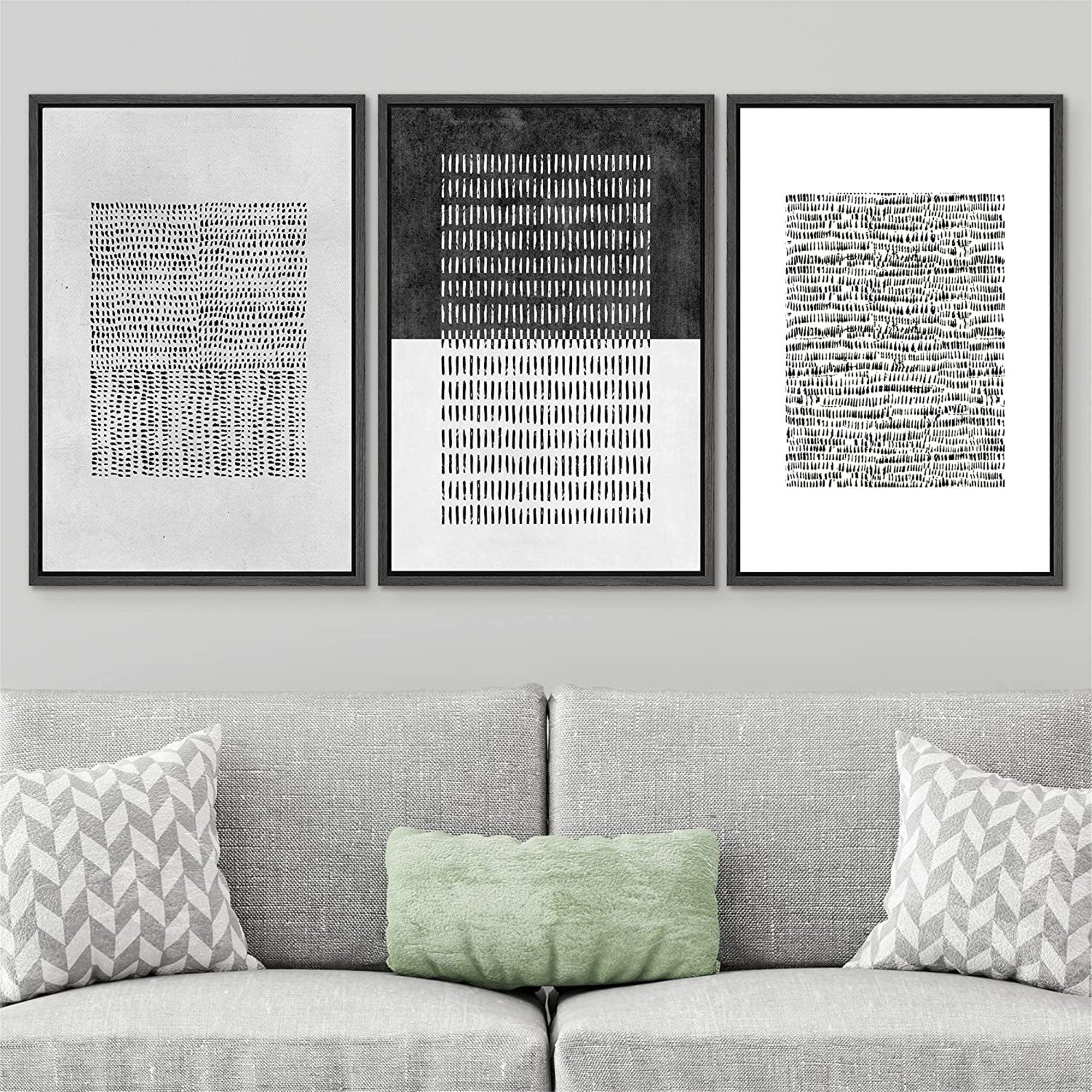 Framed Canvas Print Wall Art Set of 3 Geometric Pattern Abstract Illustrations Modern Art Minimalist Decor