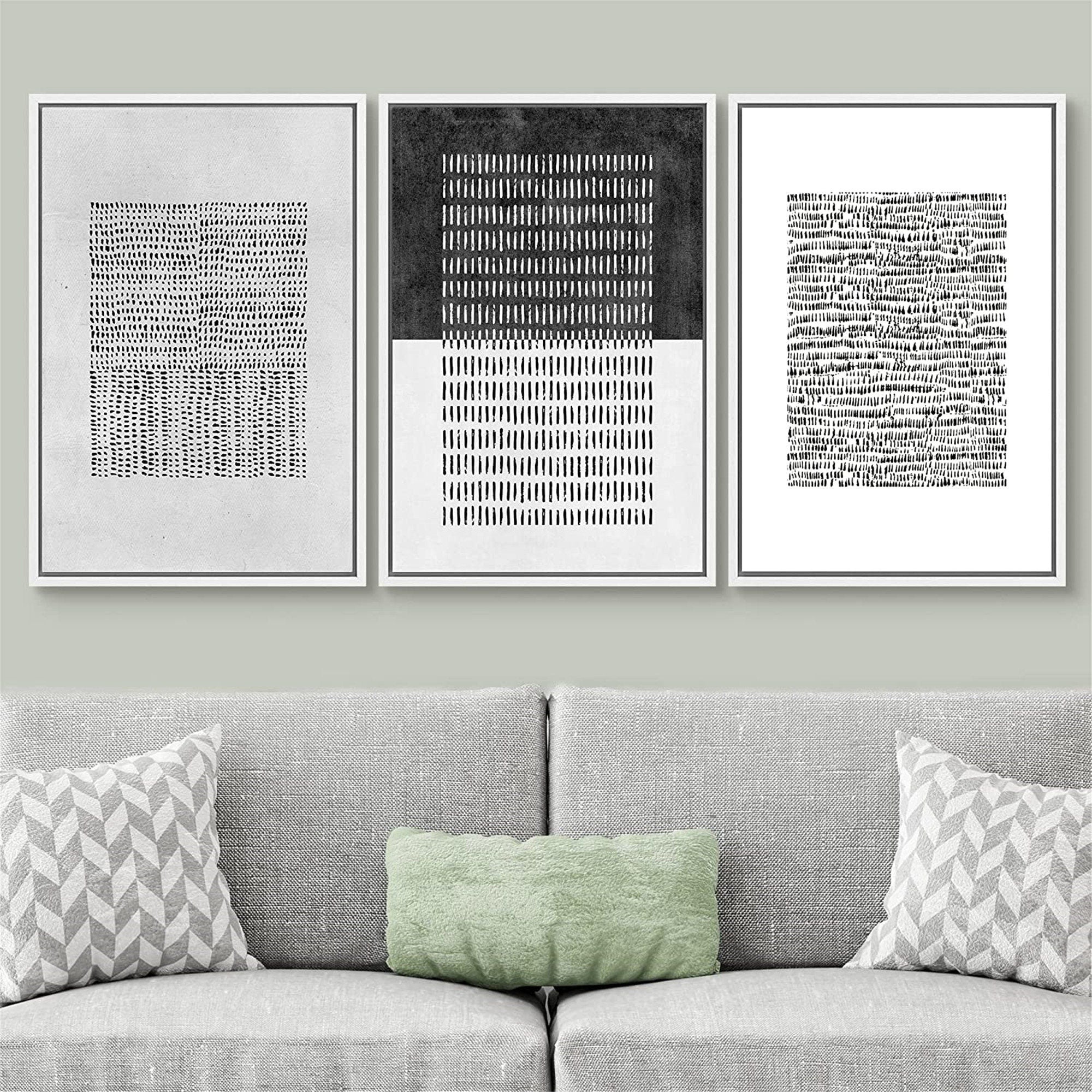 Framed Canvas Print Wall Art Set of 3 Geometric Pattern Abstract Illustrations Modern Art Minimalist Decor