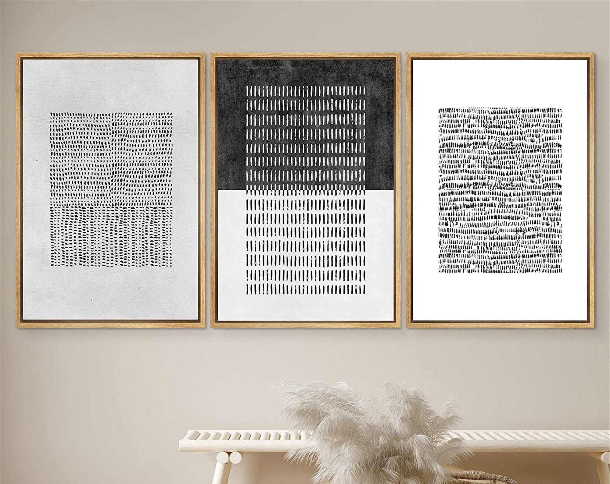 Framed Canvas Print Wall Art Set of 3 Geometric Pattern Abstract Illustrations Modern Art Minimalist Decor