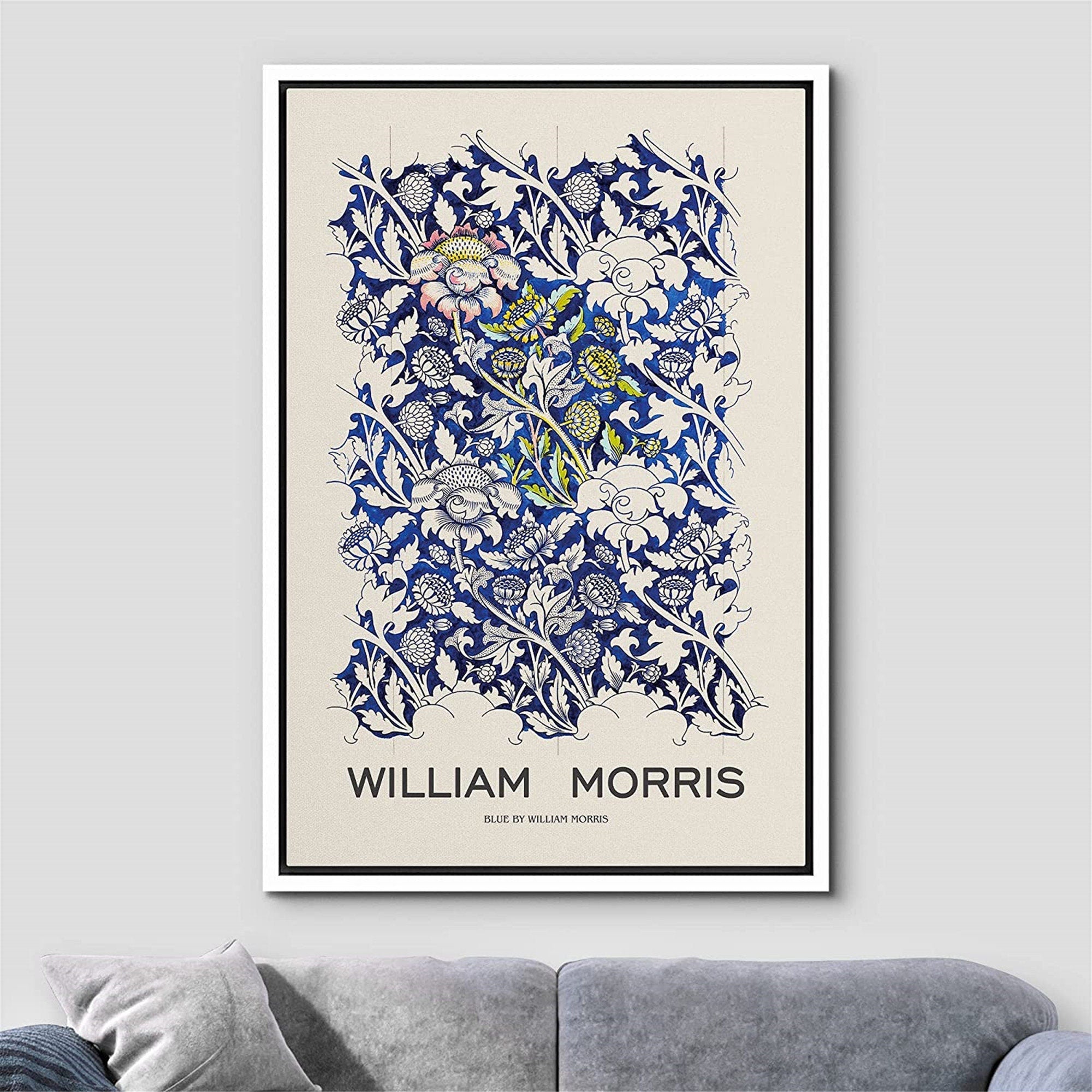 Framed Canvas Print Wall Art Blue Floral Tapestry by William Morris Fine Art Modern Farmhouse Vintage Decor