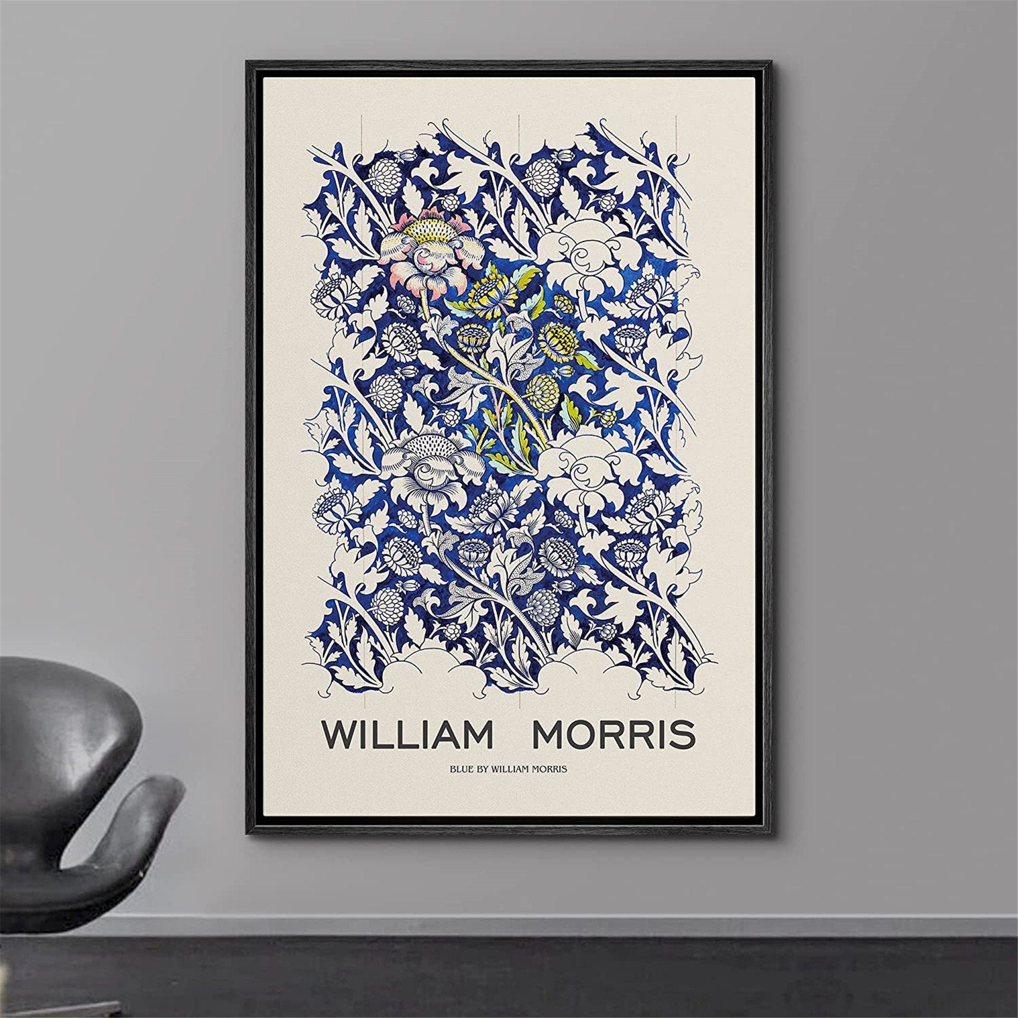 Framed Canvas Print Wall Art Blue Floral Tapestry by William Morris Fine Art Modern Farmhouse Vintage Decor