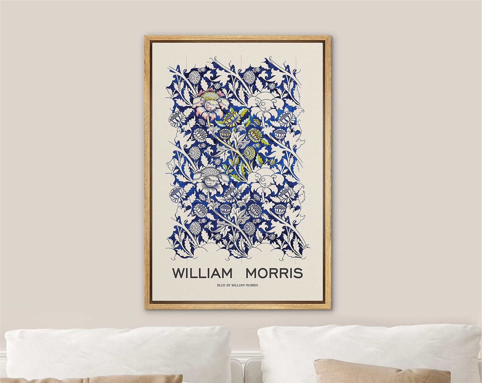 Framed Canvas Print Wall Art Blue Floral Tapestry by William Morris Fine Art Modern Farmhouse Vintage Decor