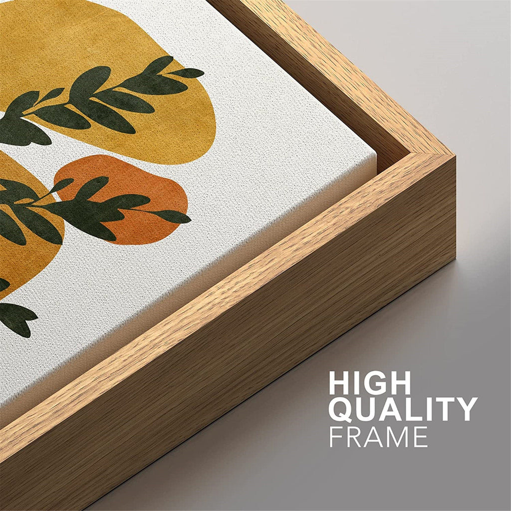 Framed Canvas Print Wall Art Set of 2 Fern Leaf Collage Abstract Shapes Illustrations Mid Century Modern Art Boho Decor