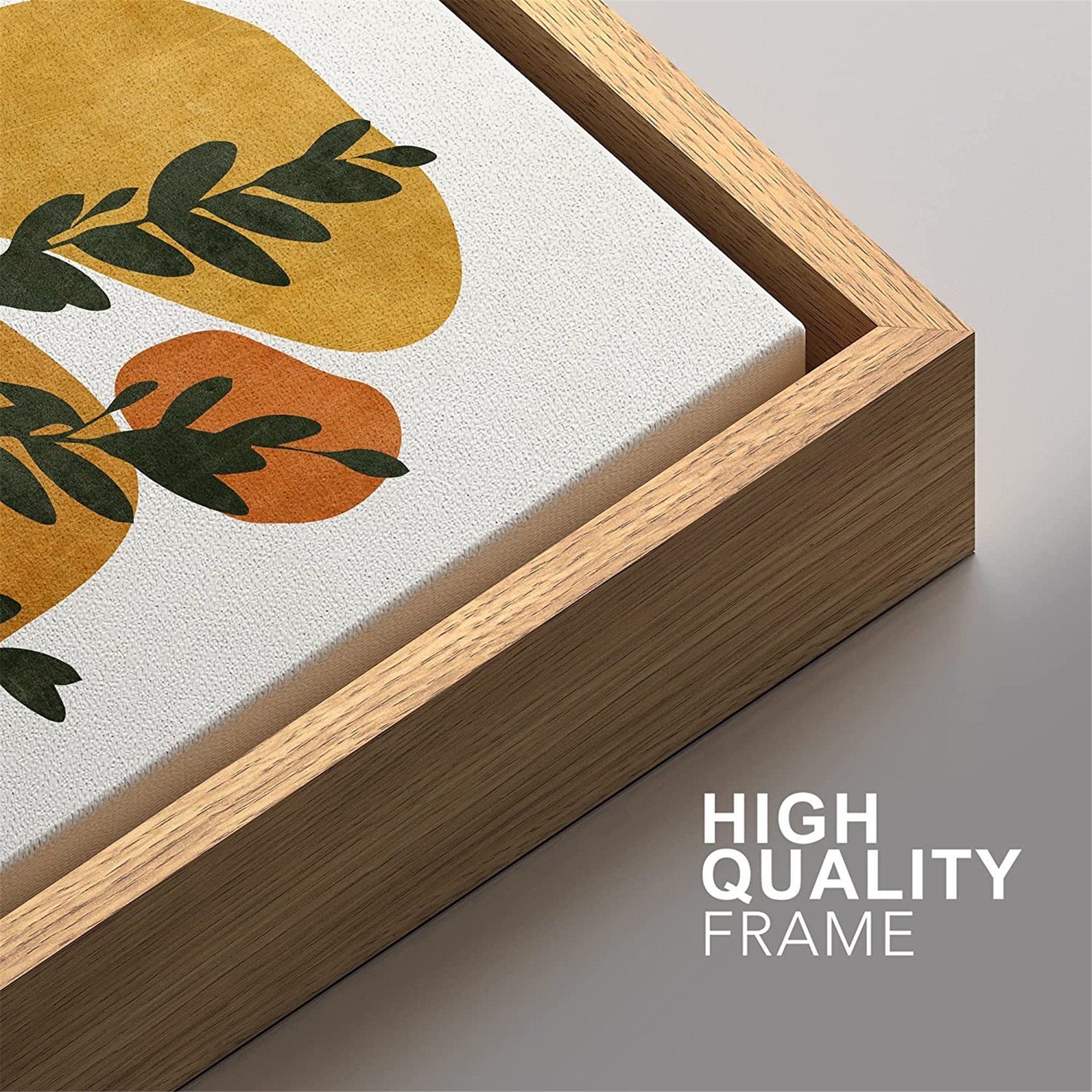 Framed Canvas Print Wall Art Set of 2 Fern Leaf Collage Abstract Shapes Illustrations Mid Century Modern Art Boho Decor