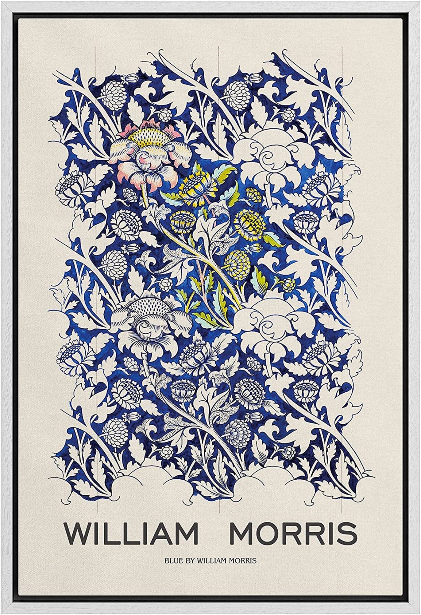 Framed Canvas Print Wall Art Blue Floral Tapestry by William Morris Fine Art Modern Farmhouse Vintage Decor