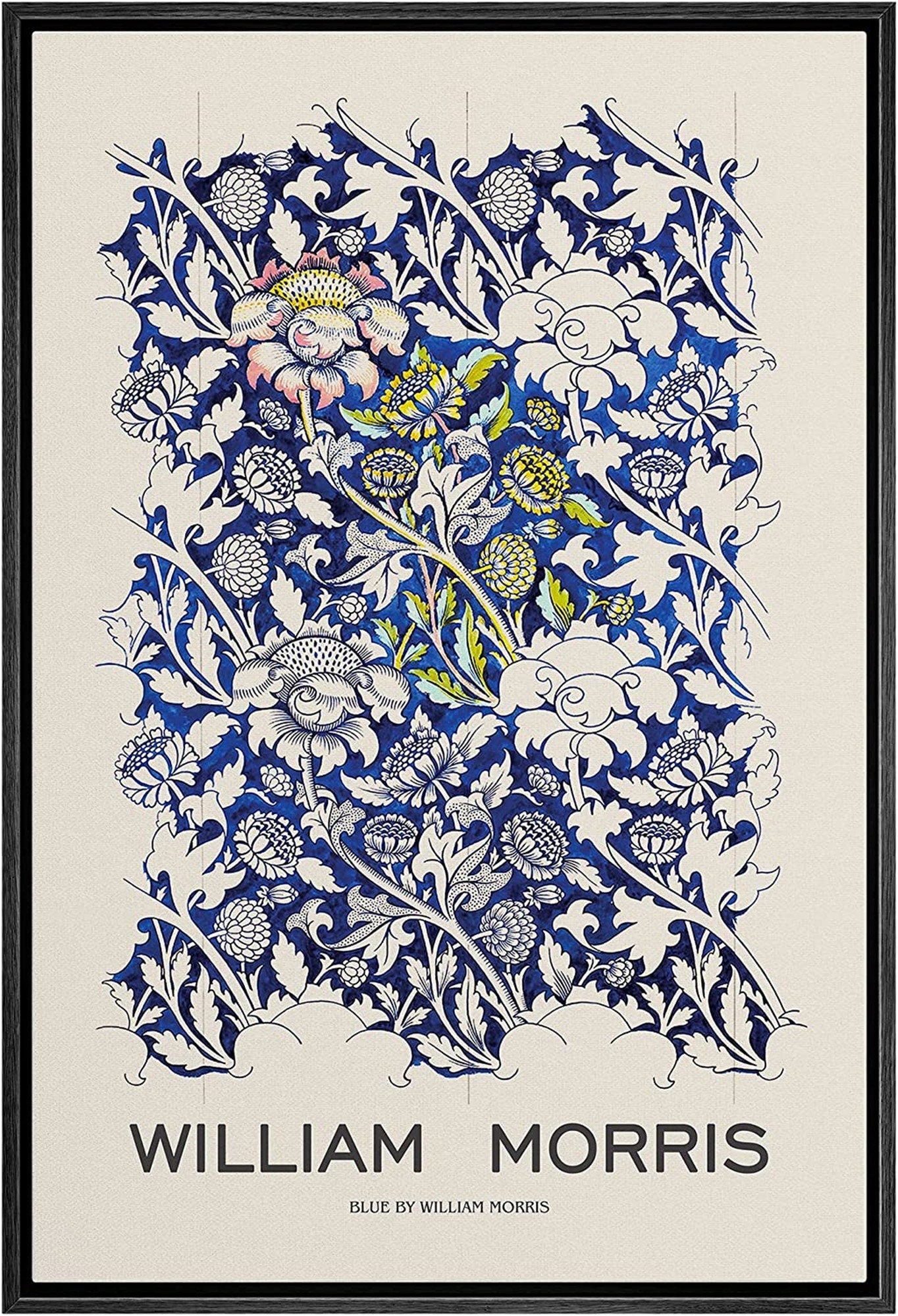 Framed Canvas Print Wall Art Blue Floral Tapestry by William Morris Fine Art Modern Farmhouse Vintage Decor