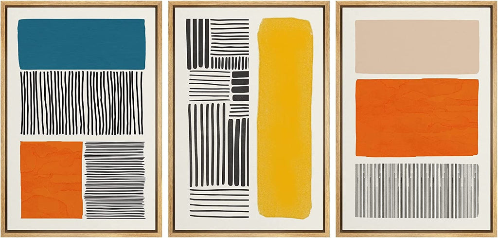 Framed Canvas Print Wall Art Set Color Blocks Abstract Shapes Illustrations Mid Century Modern Wall Art Boho Decor