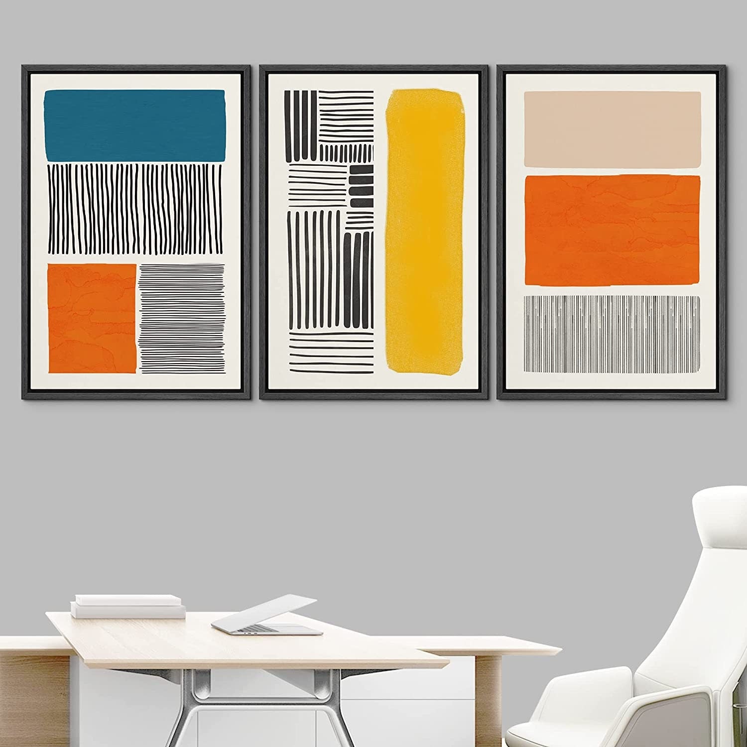Framed Canvas Print Wall Art Set Color Blocks Abstract Shapes Illustrations Mid Century Modern Wall Art Boho Decor