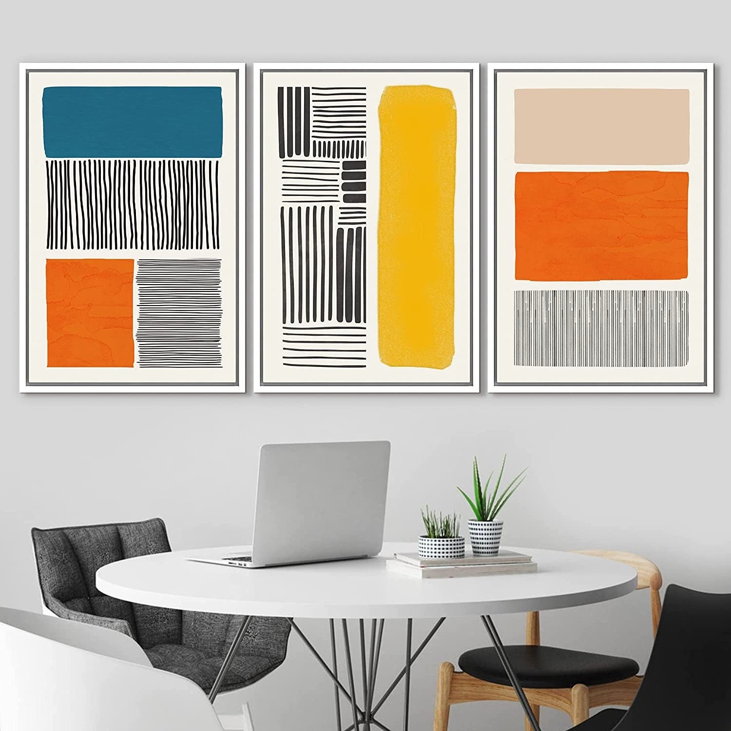 Framed Canvas Print Wall Art Set Color Blocks Abstract Shapes Illustrations Mid Century Modern Wall Art Boho Decor