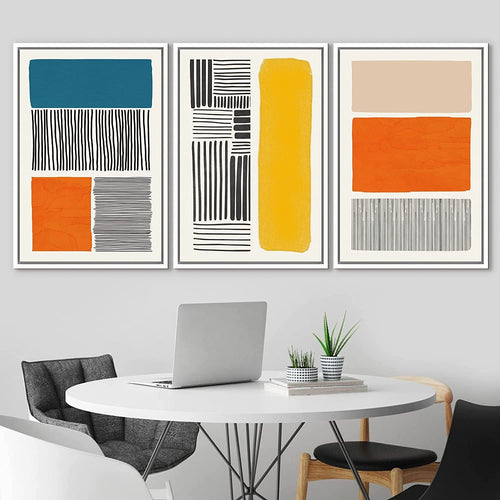 Framed Canvas Print Wall Art Set Color Blocks Abstract Shapes Illustrations Mid Century Modern Wall Art Boho Decor