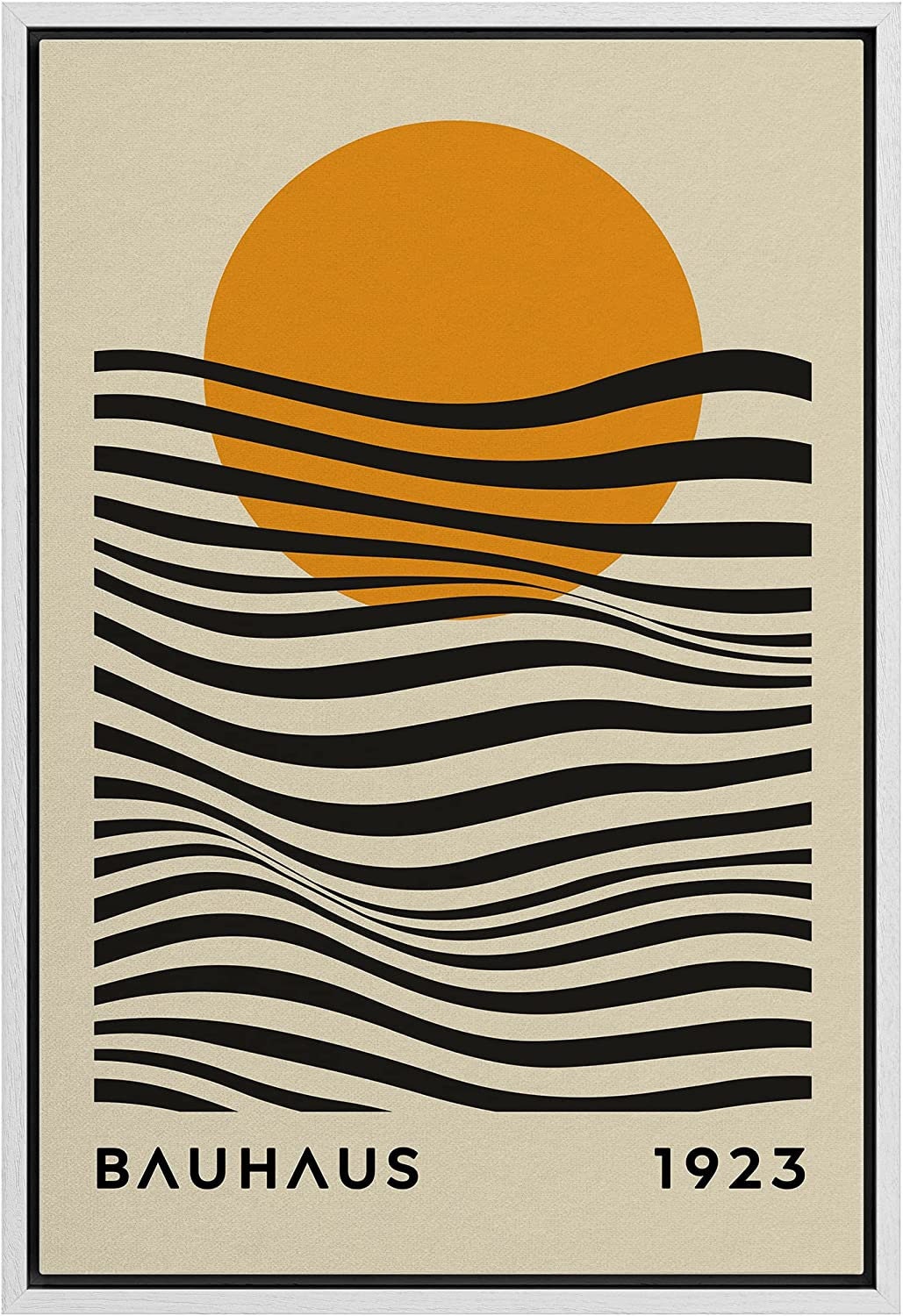 Framed Canvas Print Wall Art Bauhaus Sun and Waves Abstract Illustration Mid Century Modern Wall Art Minimalist Decor