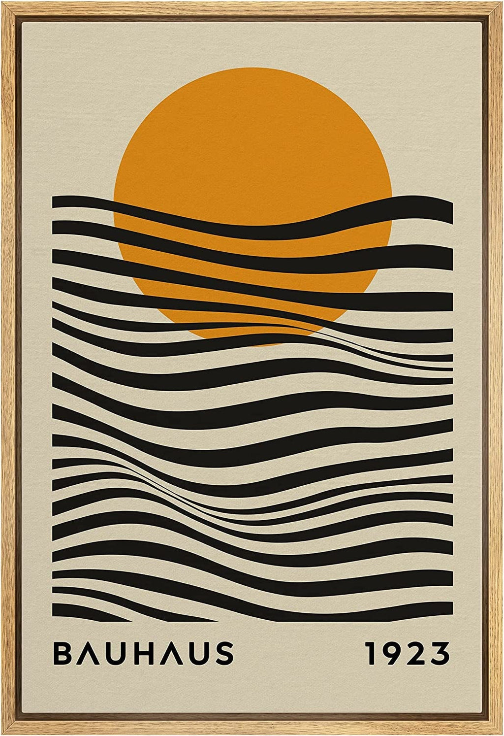 Framed Canvas Print Wall Art Bauhaus Sun and Waves Abstract Illustration Mid Century Modern Wall Art Minimalist Decor