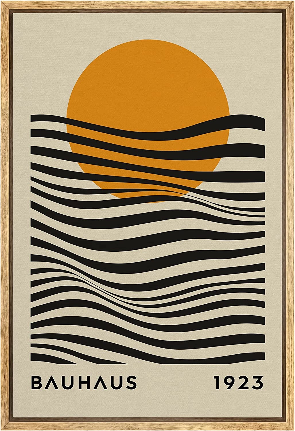 Framed Canvas Print Wall Art Bauhaus Sun and Waves Abstract Illustration Mid Century Modern Wall Art Minimalist Decor