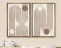 Framed Canvas Print Wall Art Set of 2 Geometric Circle Lines Abstract Mid Century Modern Art Minimalist Boho Decor