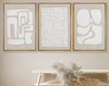 Framed Canvas Print Wall Art Set of 3 Beige White Geometric Abstract Shapes Illustrations Modern Art Minimalist Neutral Decor