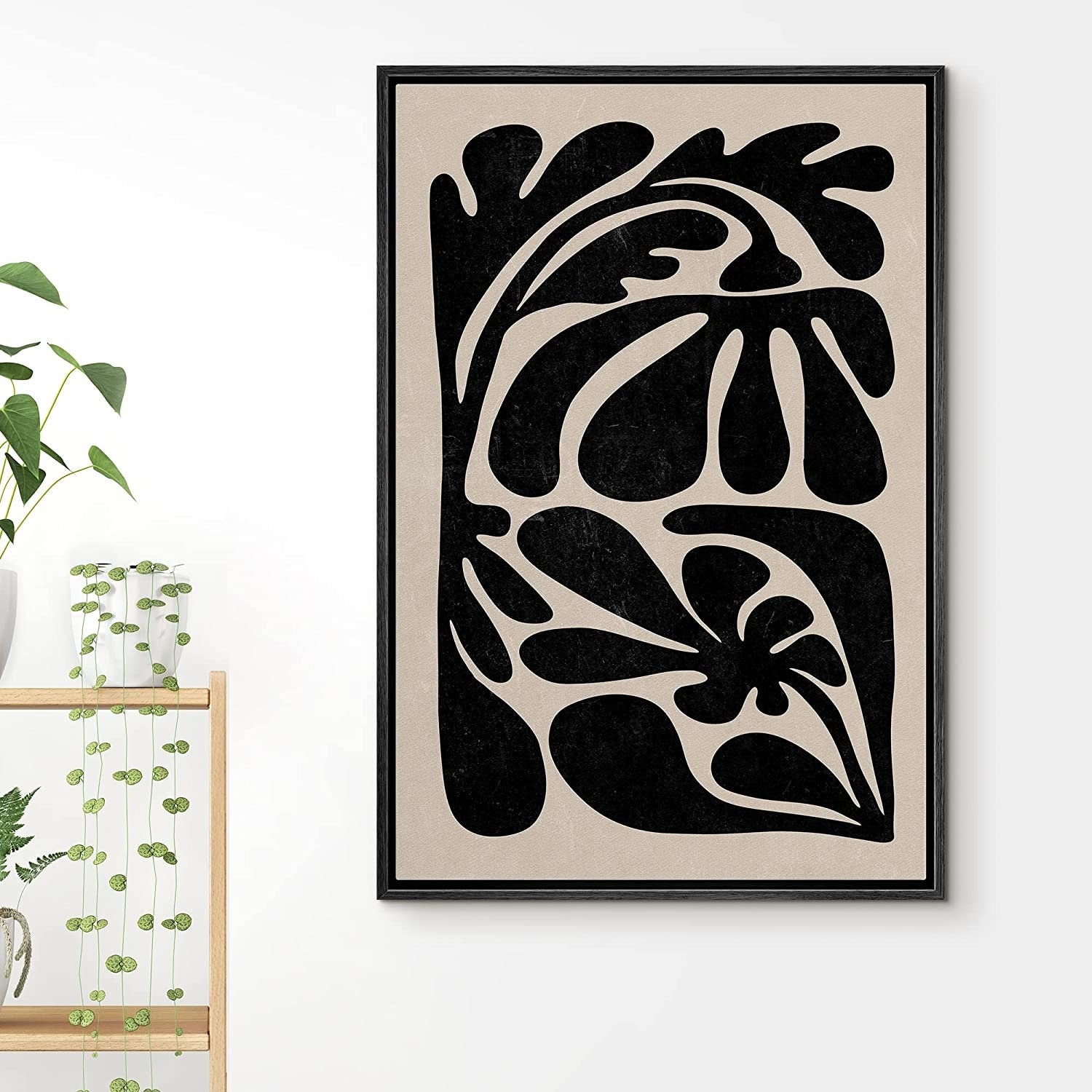 Framed Canvas Print Wall Art Black Abstract Floral Botanical Illustrations Modern Art Minimalist Boho Decor