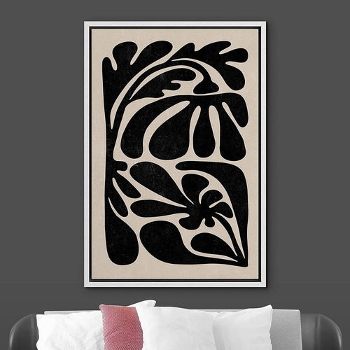 Framed Canvas Print Wall Art Black Abstract Floral Botanical Illustrations Modern Art Minimalist Boho Decor