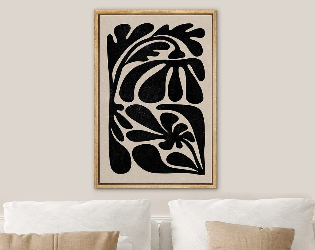 Framed Canvas Print Wall Art Black Abstract Floral Botanical Illustrations Modern Art Minimalist Boho Decor
