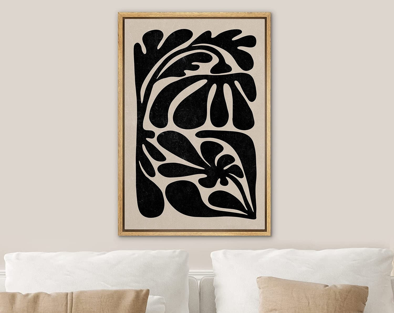 Framed Canvas Print Wall Art Black Abstract Floral Botanical Illustrations Modern Art Minimalist Boho Decor