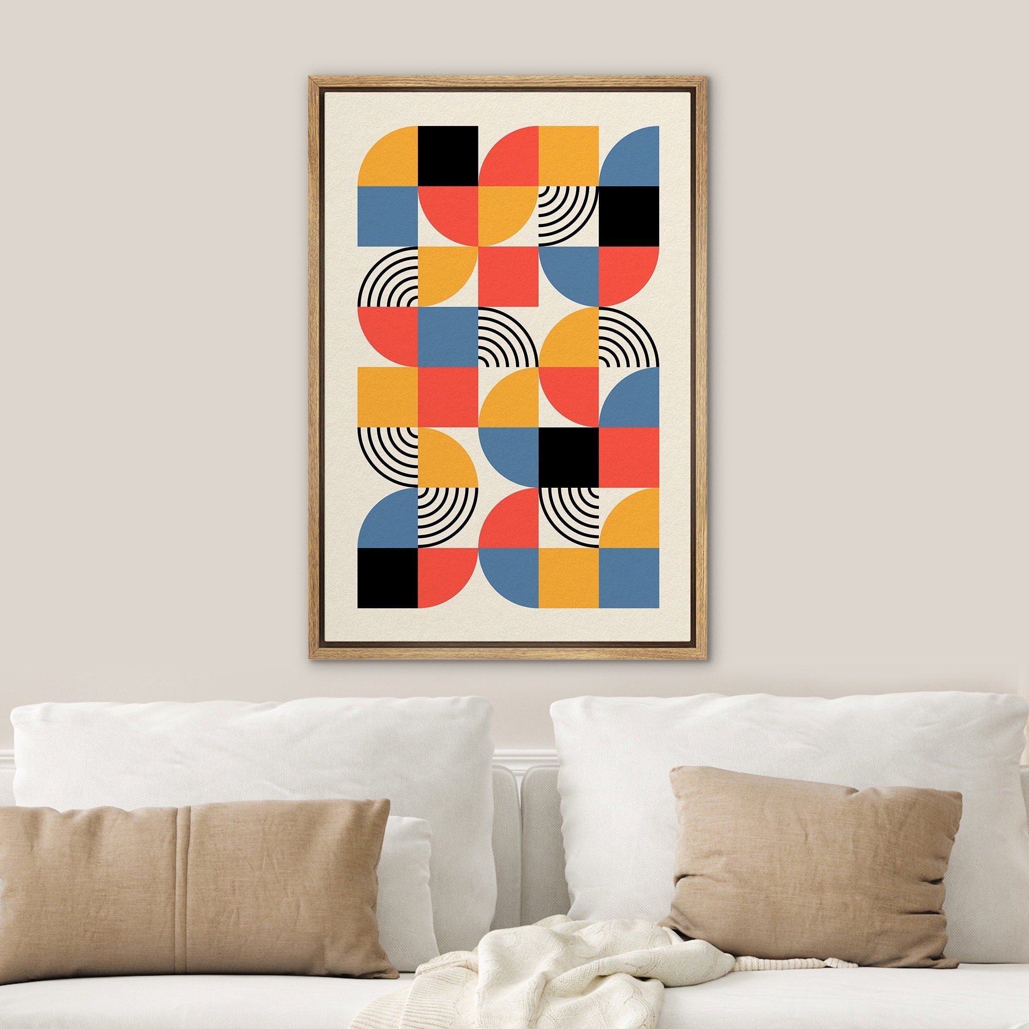 Framed Canvas Print Wall Art Set Colorful Geometric Abstract Illustrations Mid Century Modern Wall Art Minimalist Decor