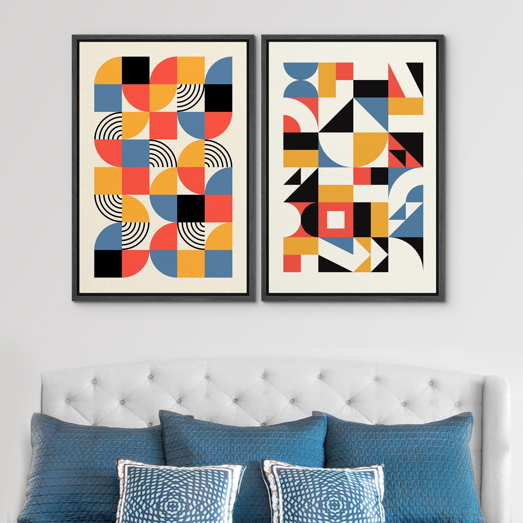 Framed Canvas Print Wall Art Set Colorful Geometric Abstract Illustrations Mid Century Modern Wall Art Minimalist Decor