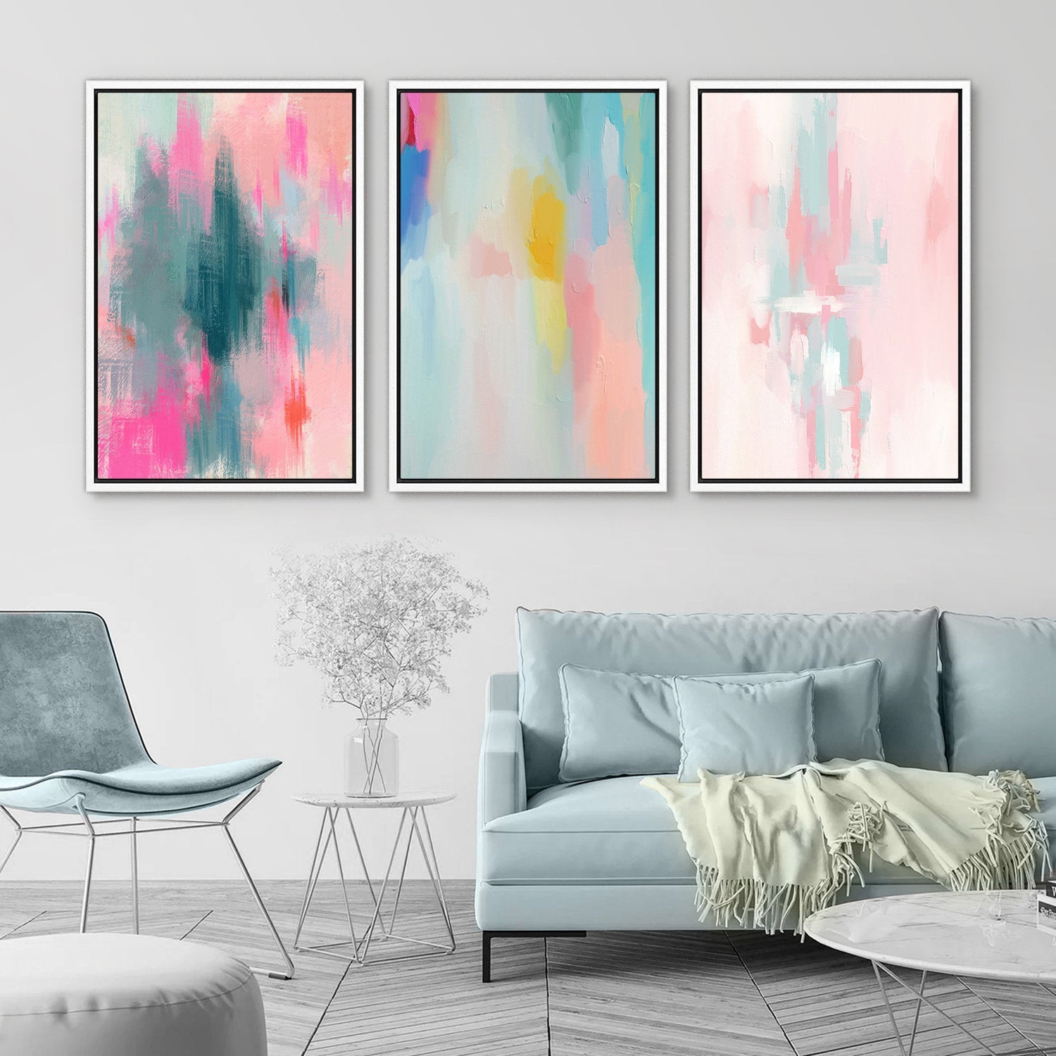 Framed Canvas Wall Art Set Colorful Abstract Prints Minimalist Modern Wall Art Preppy Room Decor