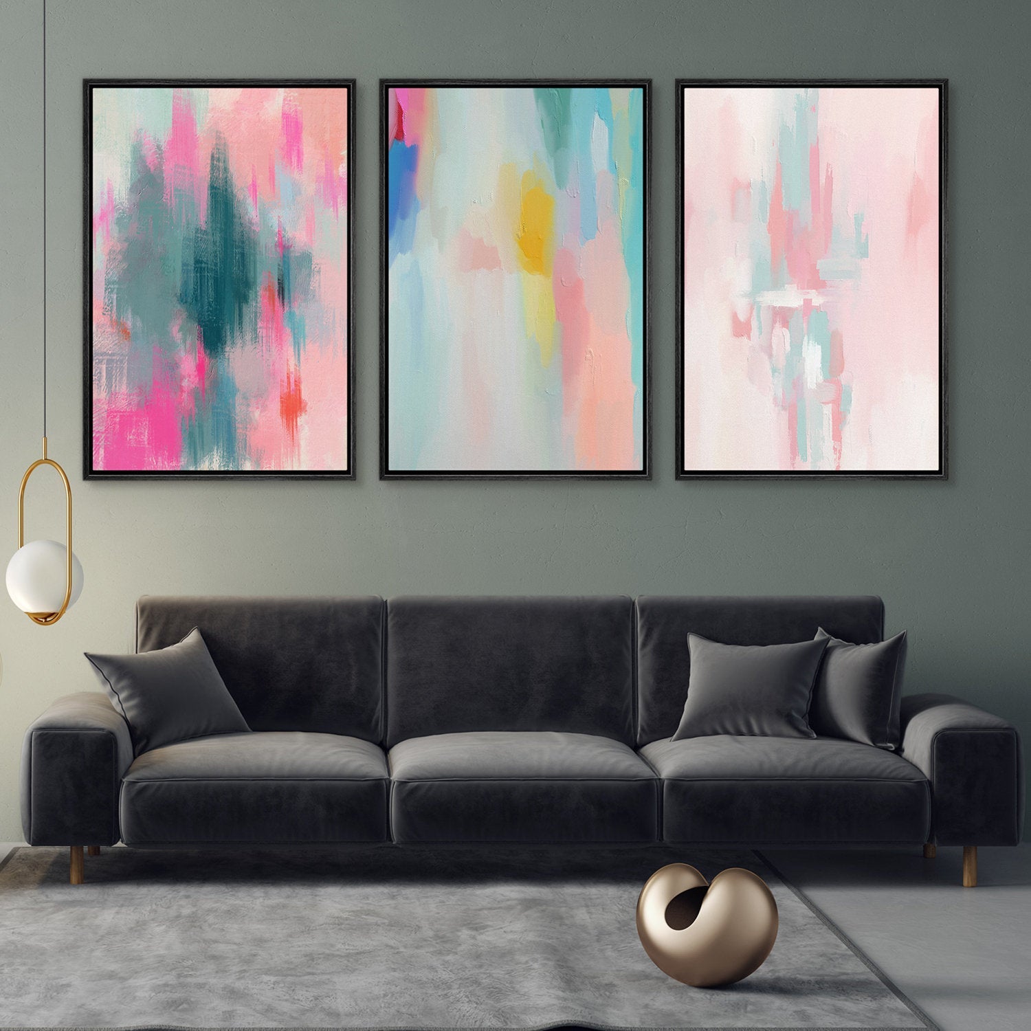 Framed Canvas Wall Art Set Colorful Abstract Prints Minimalist Modern Wall Art Preppy Room Decor