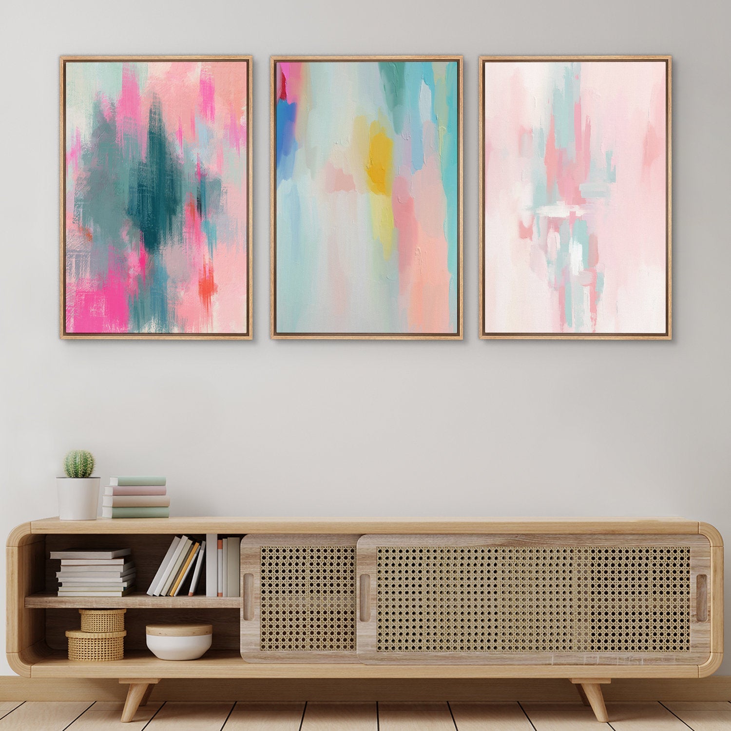 Framed Canvas Wall Art Set Colorful Abstract Prints Minimalist Modern Wall Art Preppy Room Decor