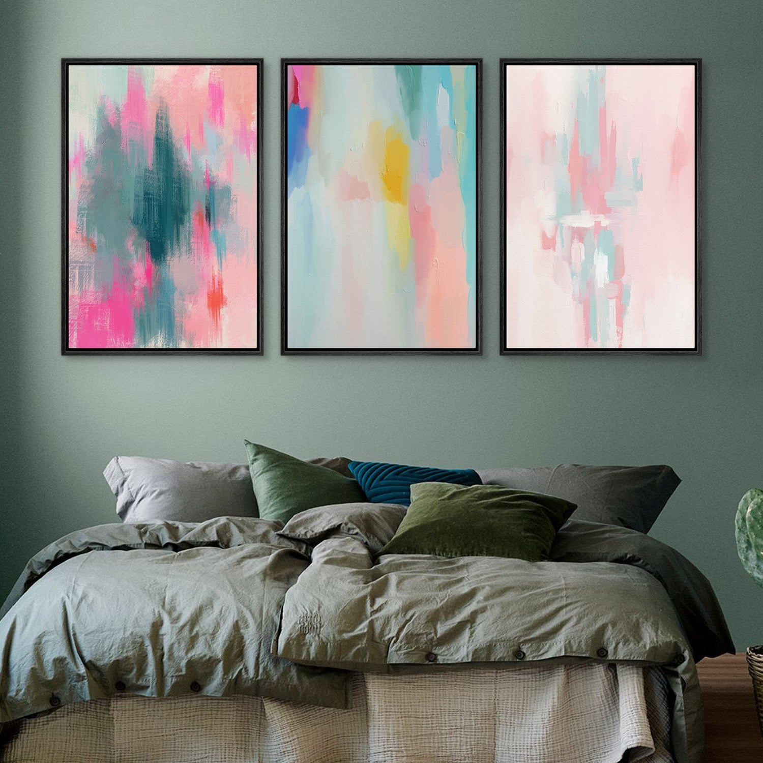 Framed Canvas Wall Art Set Colorful Abstract Prints Minimalist Modern Wall Art Preppy Room Decor