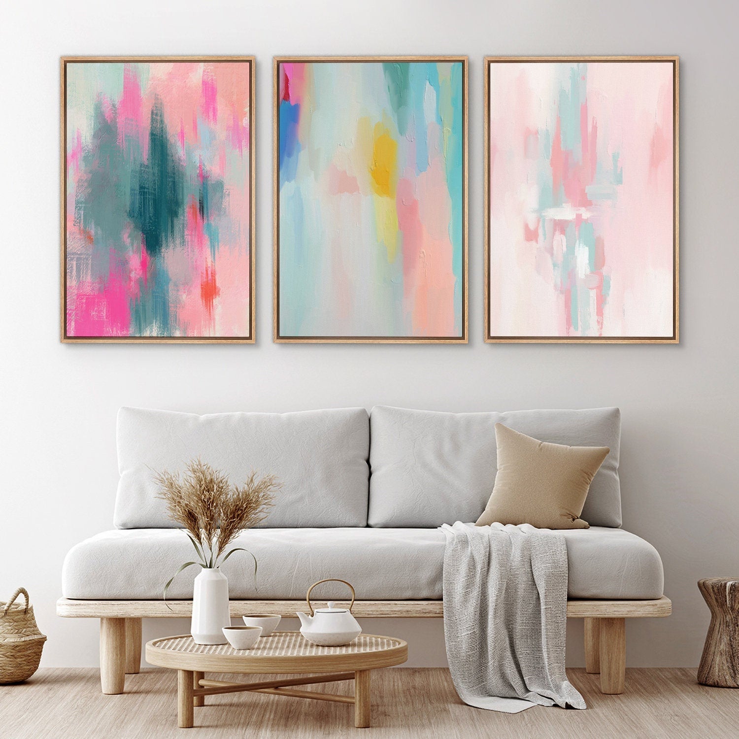 Framed Canvas Wall Art Set Colorful Abstract Prints Minimalist Modern Wall Art Preppy Room Decor
