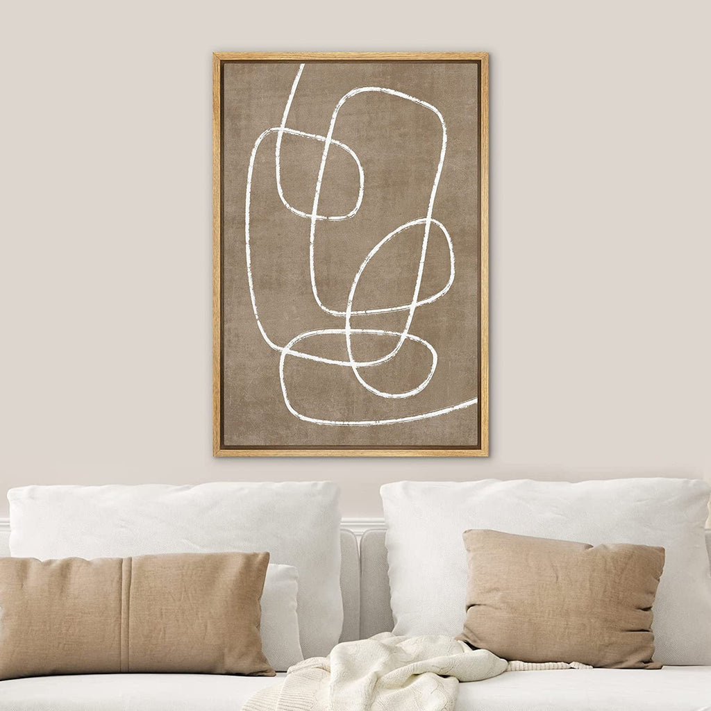 Framed Canvas Print Wall Art Set of 2 Spiral Collage Abstract Line Illustrations Mid Century Modern Art Minimalist Boho Decor