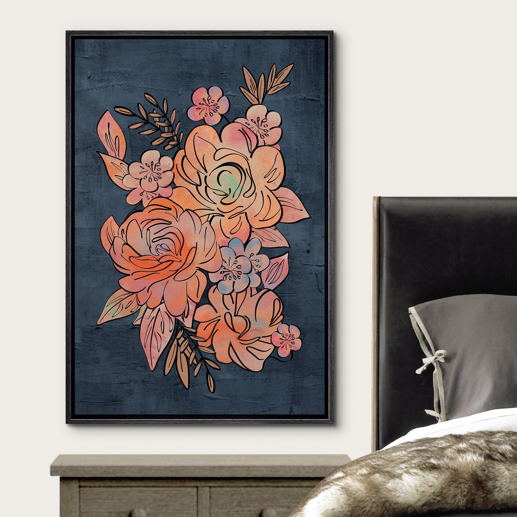 Framed Canvas Print Wall Art Abstract Floral Botanical Illustration Modern Boho Art Minimalist Decor