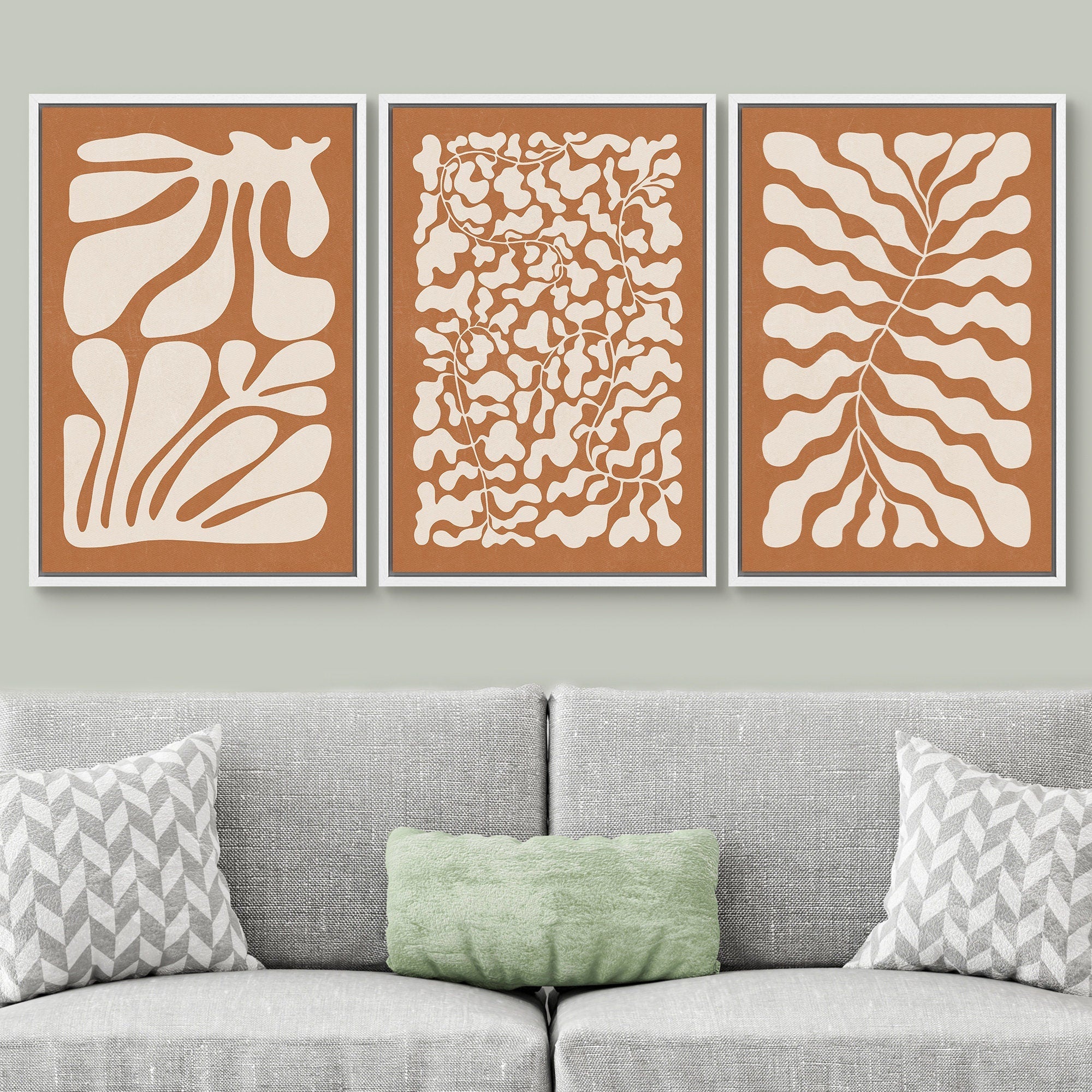 Framed Canvas Print Wall Art Set Orange Abstract Floral Botanical Illustrations Modern Art Minimalist Boho Decor