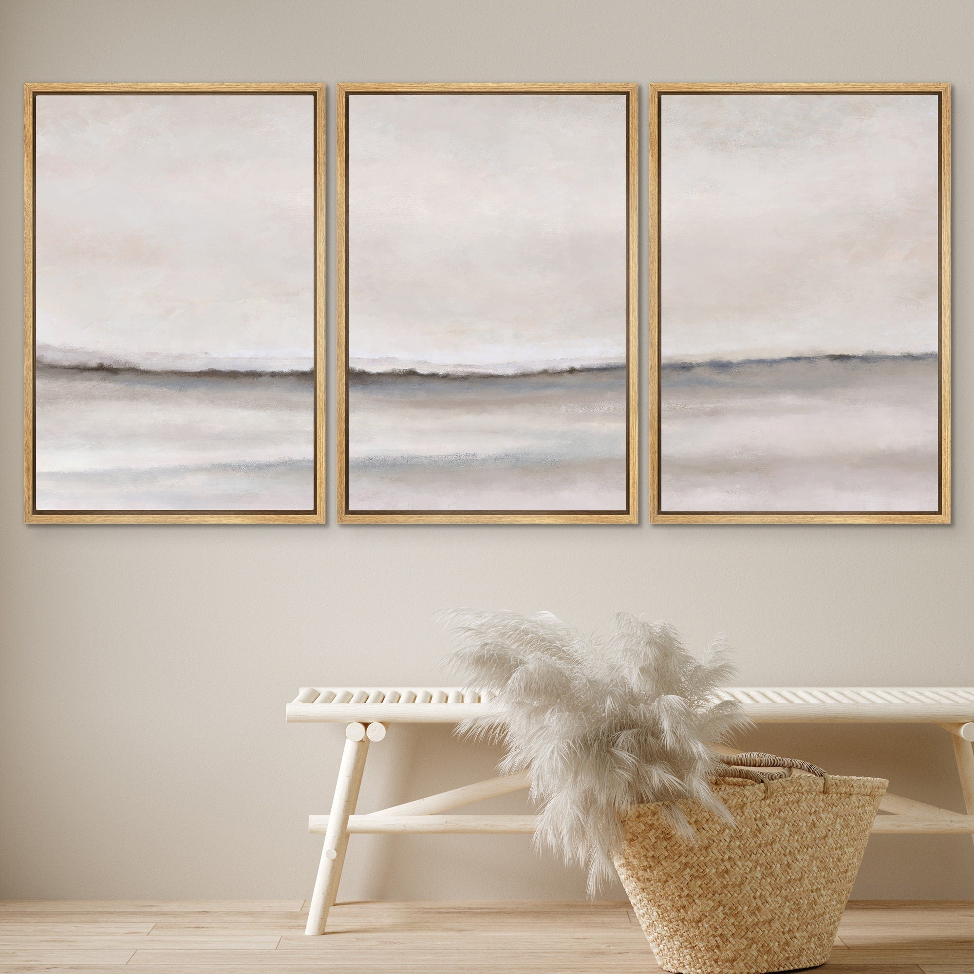 Framed Canvas Wall Art Set of 3 Brown Gray Abstract Prints Minimalist Modern Art Neutral Wall Decor