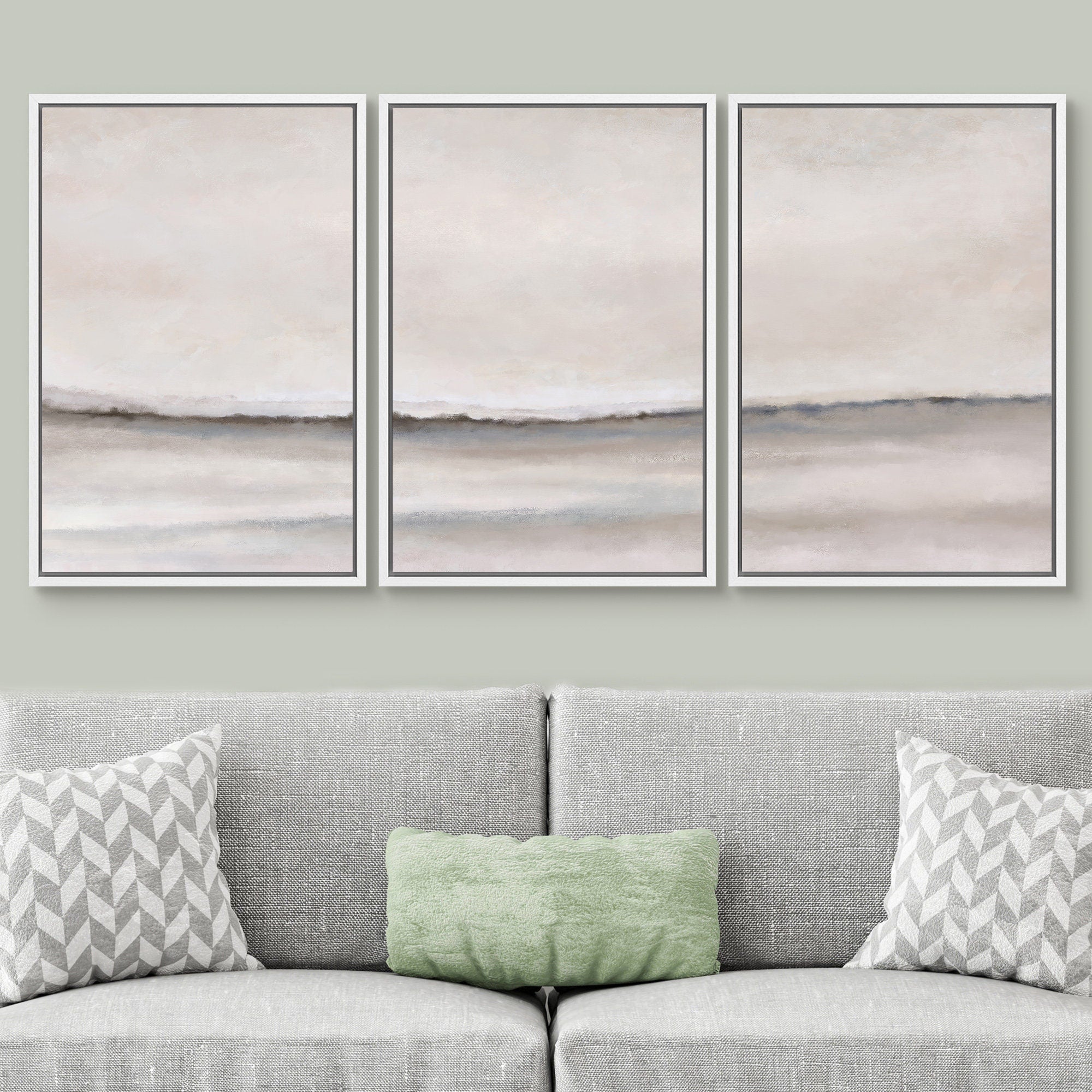 Framed Canvas Wall Art Set of 3 Brown Gray Abstract Prints Minimalist Modern Art Neutral Wall Decor
