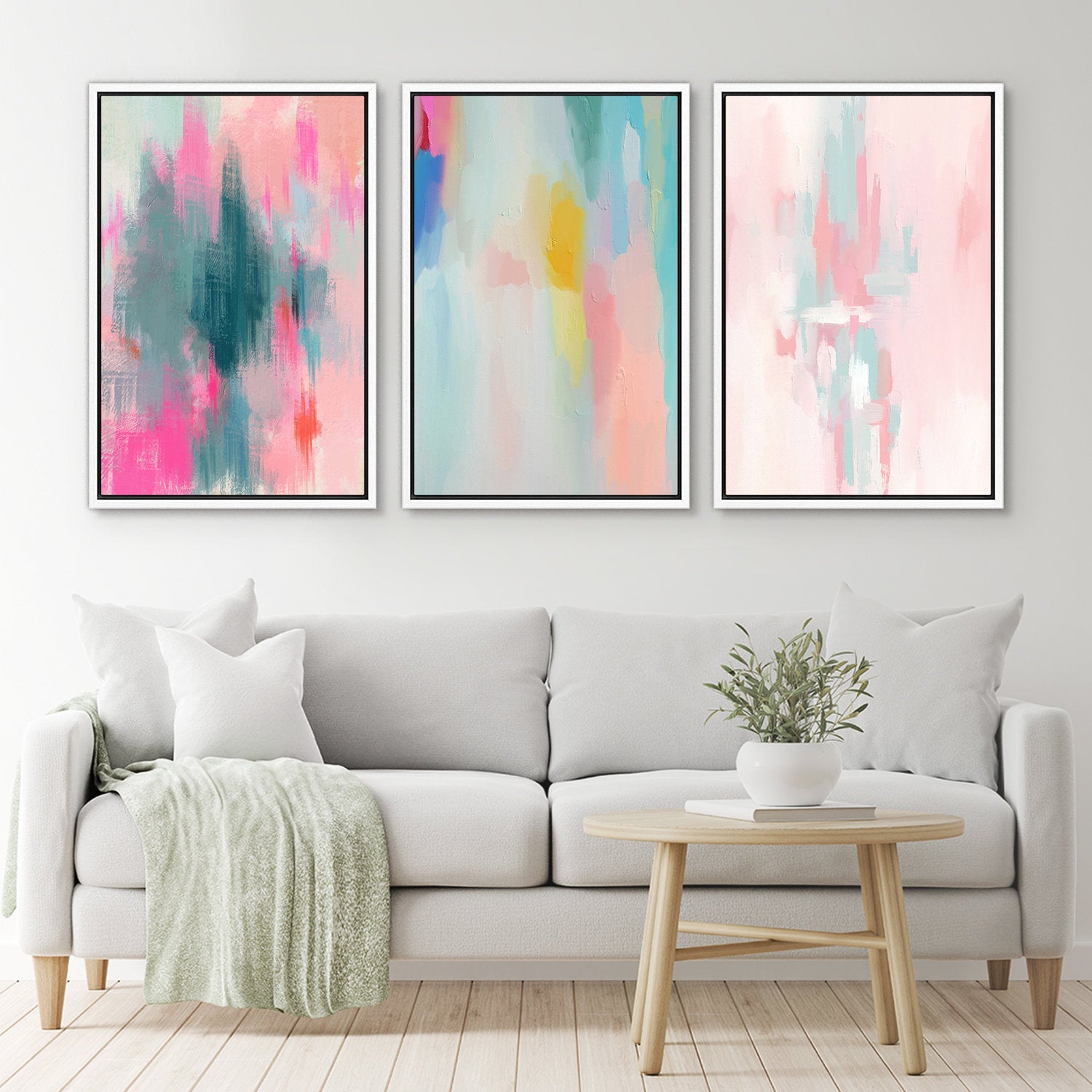 Framed Canvas Wall Art Set Colorful Abstract Prints Minimalist Modern Wall Art Preppy Room Decor