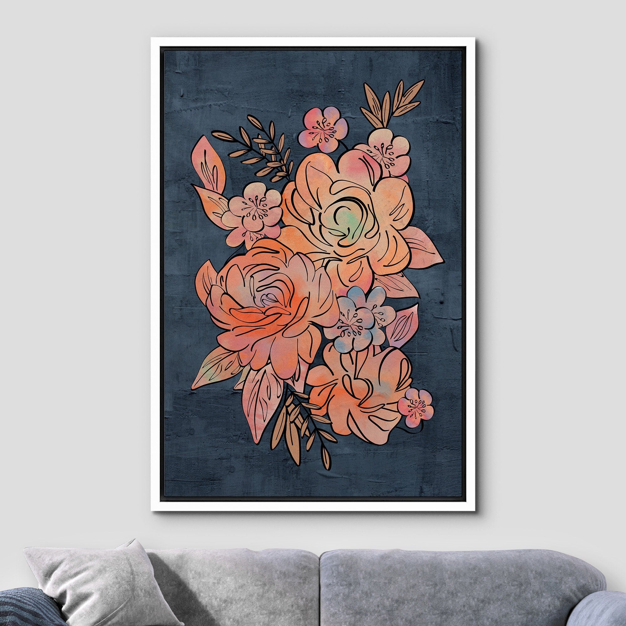 Framed Canvas Print Wall Art Abstract Floral Botanical Illustration Modern Boho Art Minimalist Decor