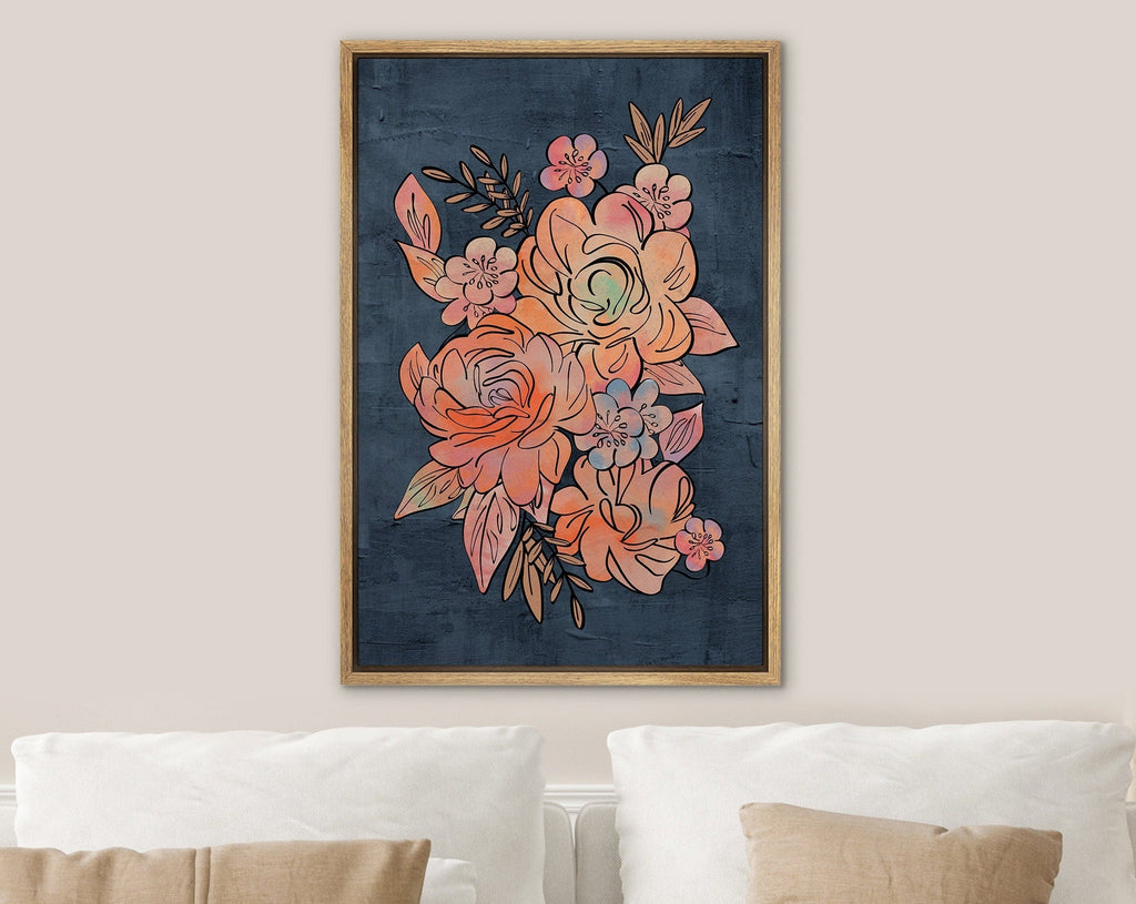 Framed Canvas Print Wall Art Abstract Floral Botanical Illustration Modern Boho Art Minimalist Decor