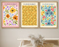 Framed Canvas Wall Art Print Set of 3 Wildflower Floral Green Botanical Illustrations Minimalist Modern Boho Wall Decor for Living Room