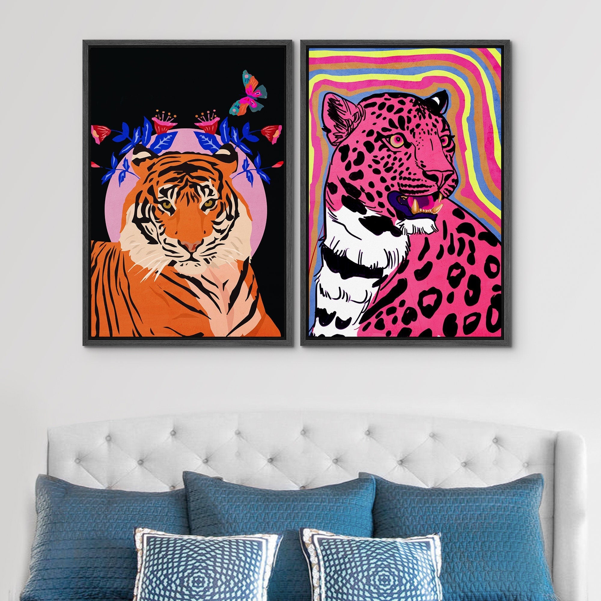 Framed Canvas Print Wall Art Set Cheetah Cats Animal Modern Boho Art Preppy Room Decor