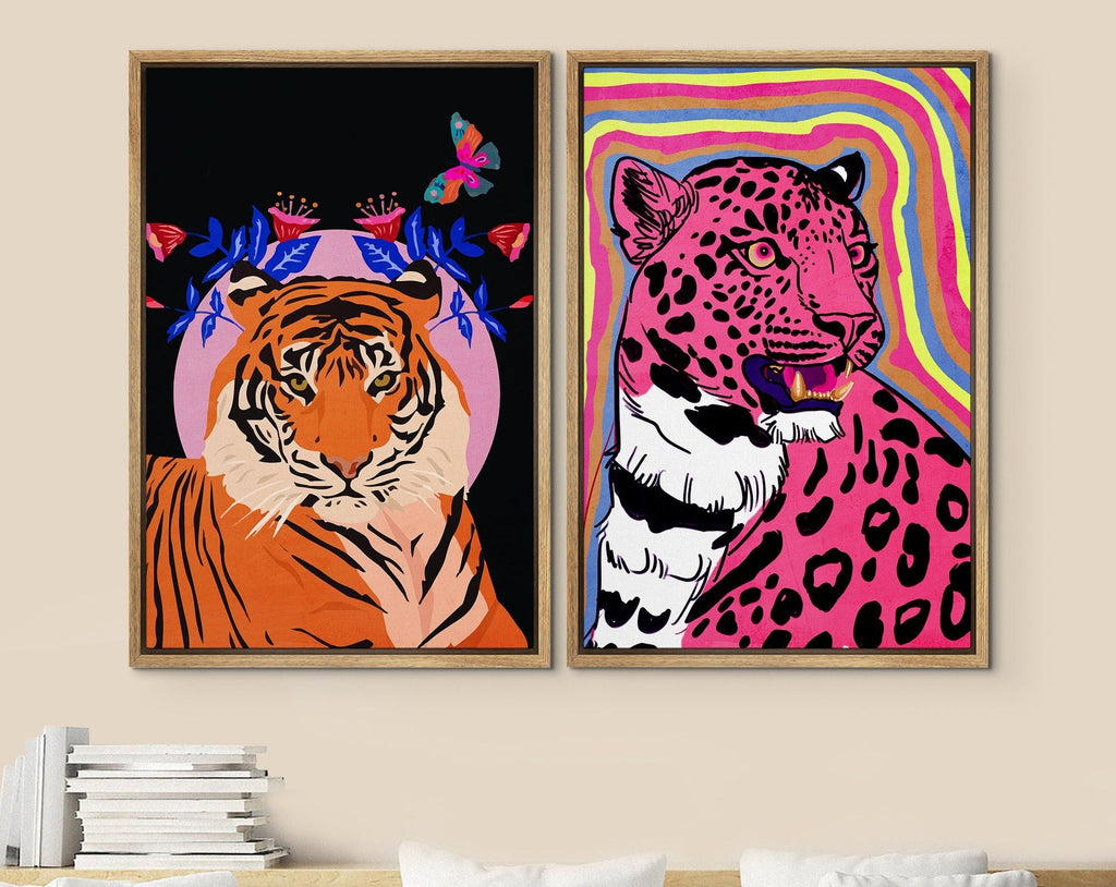 Framed Canvas Print Wall Art Set Cheetah Cats Animal Modern Boho Art Preppy Room Decor