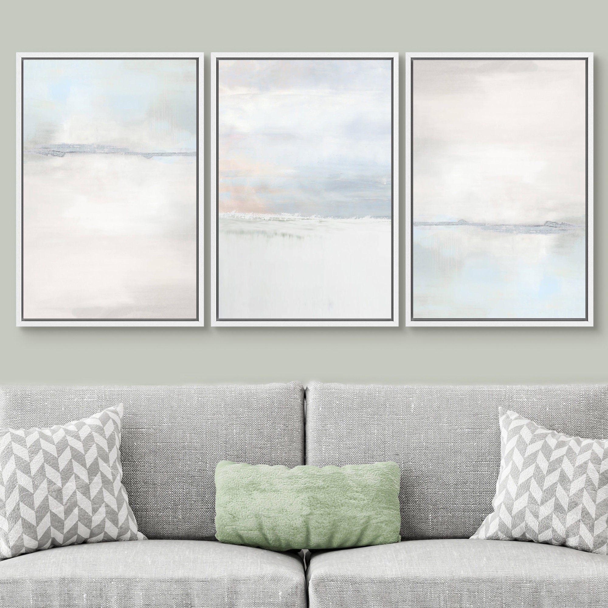 Framed Canvas Print Wall Art Set of 2 Tan Gray Pastel Abstract Illustration Modern Art Minimalist Decor