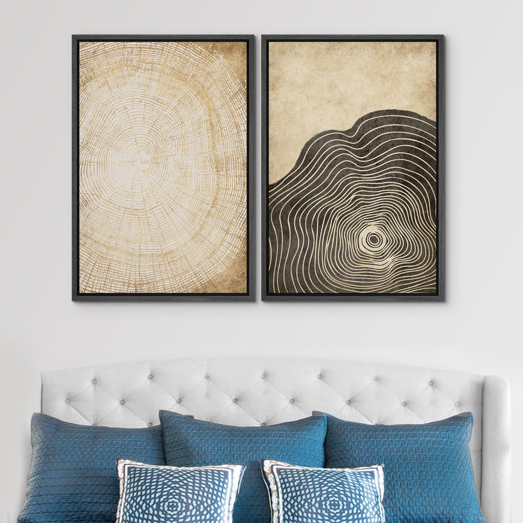 Framed Canvas Print Wall Art Set of 3 Pastel Grunge Wood Tree Rings Abstract Illustrations Minimalist Modern Art Boho Decor