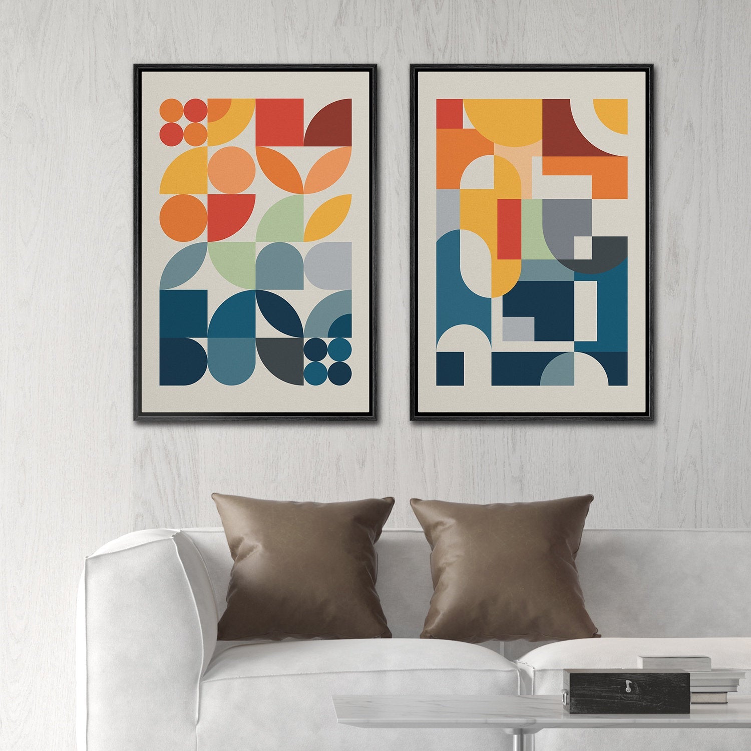 Framed Canvas Print Wall Art Set Colorful Geometric Abstract Illustrations Mid Century Modern Wall Art Minimalist Decor