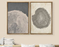 Framed Canvas Print Wall Art Set of 2 Pastel Grunge Wood Tree Rings Abstract Illustrations Minimalist Modern Art Boho Decor