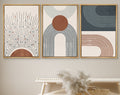 Framed Canvas Print Wall Art Set of 3 Geometric Sun Abstract Illustration Mid Century Modern Wall Art Minimalist Boho Decor
