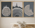 Framed Canvas Print Wall Art Set of 3 Pastel Grunge Forest Tree Rings Abstract Illustrations Minimalist Modern Art Boho Decor